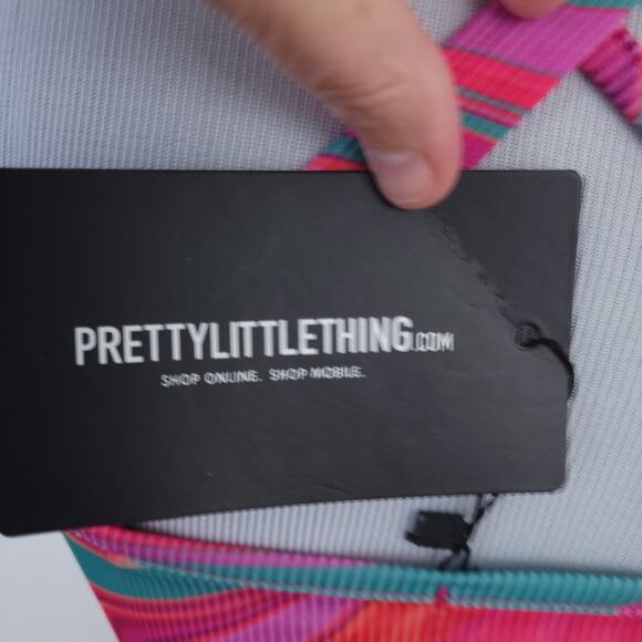 NEW PRETTYLITTLETHING Pink Marble Rib Bodycon Dress US 8 Blue Abstract Print - Picture 7 of 10